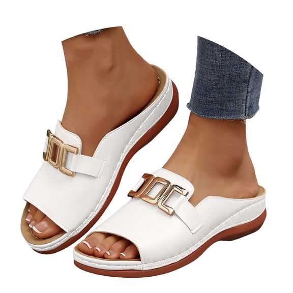 Dakaela Womens Orthopedic Sandals Arch Support Wedge Platform Shoes Summer Casual Slides White 8.5