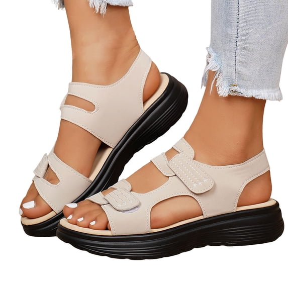 Dakaela Womens Orthopedic Walking Sandals Comfortable Plantar Fasciitis Arch Support Summer Beach Water Shoes with Hook and Loop White 8.5