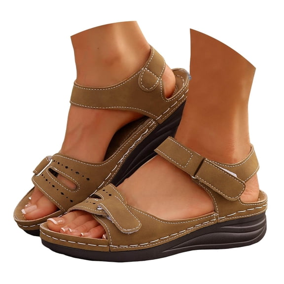 Dakaela Womens Orthopedic Walking Sandals Ladies Arch Support Sport Hiking Water Wedge Shoes Brown 8