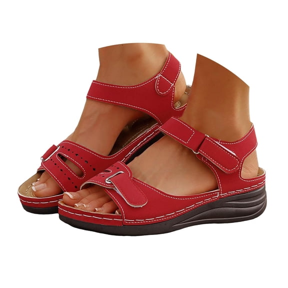 Dakaela Womens Orthopedic Walking Sandals Ladies Arch Support Sport Hiking Water Wedge Shoes Red 9.5