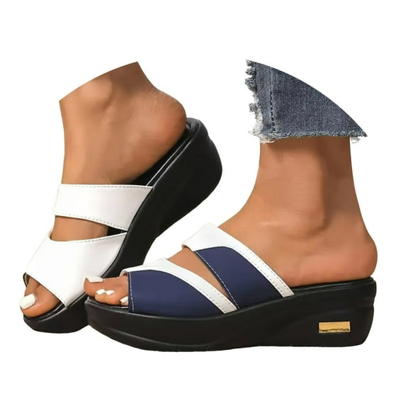 Dakaela Womens Orthotic Walking Sandals Arch Support Summer Slides Platform Wedge Flip Flops Blue 7