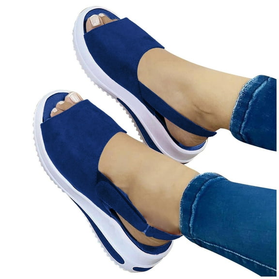 Dakaela Womens Orthotic Walking Sandals Open Toe Platform Wedge Shoes Slingback Sport Slides Blue 7