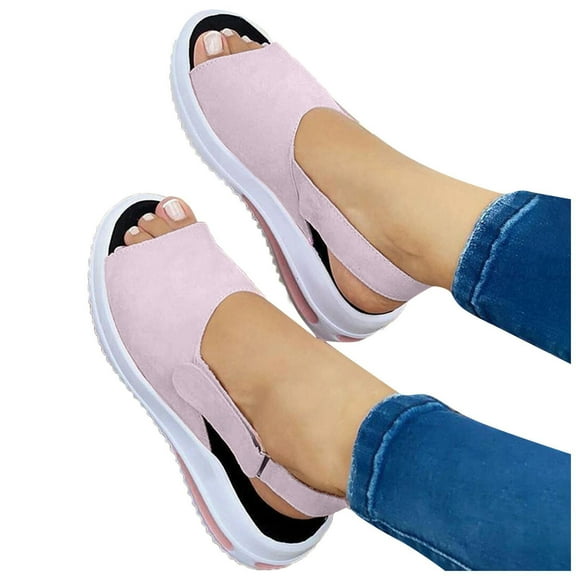 Dakaela Womens Orthotic Walking Sandals Open Toe Platform Wedge Shoes Slingback Sport Slides Pink 8