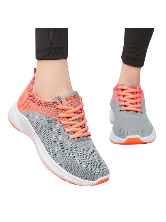 Womens Orthotic Walking Shoes Arch Support Slip on Sneakers Casual Workout Running Shoes Orange 7.5