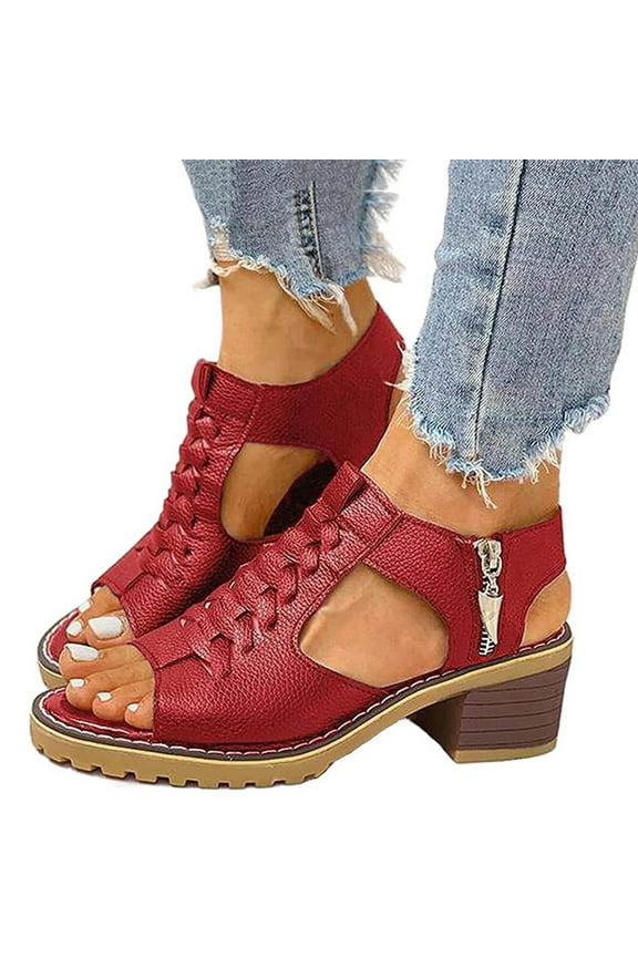 Womens Peep Toe Ankle Booties Chunky Heels Cutout Dress Sandals Back Zipper Walking Shoes