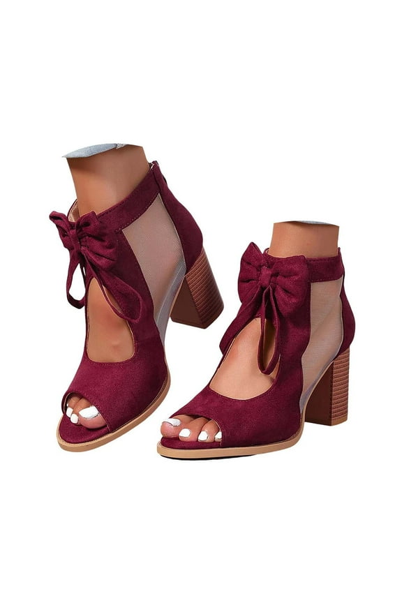 Womens Peep Toe Booties Chunk Heeled Sandals Breathable Ankle Boots Summer Dressy Slip on Shoes