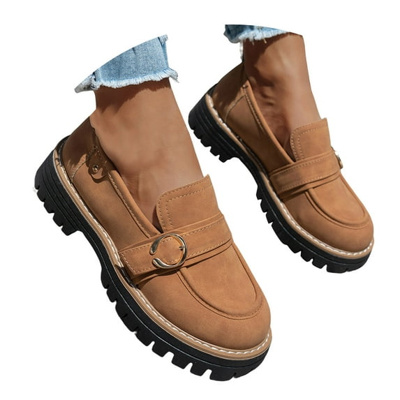 Dakaela Womens Penny Loafers Chunky Slip on Driving Moccasins Business Flats Oxfords Work Dress Shoes