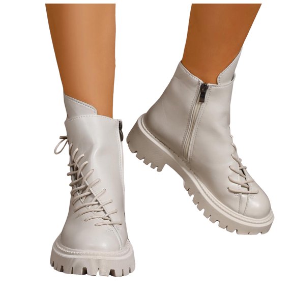 Dakaela Womens Platform Ankle Boots Elastic Chunky Heel Chelsea Booties 2025 Lug Sole Non Slip Combat Shoes White 6