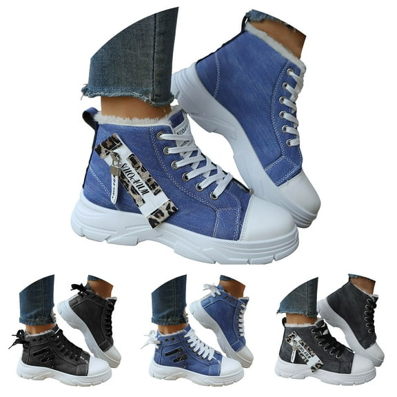 Dakaela Womens Platform High Top Sneakers Fleece Lined Winter Warm Canvas Walking Running Tennis Shoes