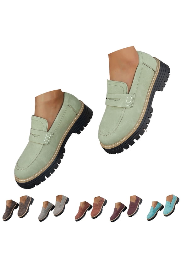 Womens Platform Penny Loafer Slip on Suede Dress Oxford Shoes Comfortable Business Office Casual Work Driving Moccasins Blue 8
