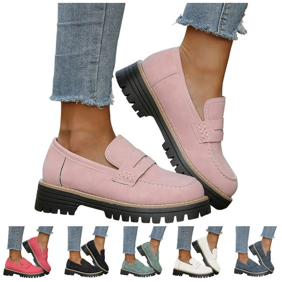 Dakaela Womens Platform Penny Loafers Suede Chunky Slip on Oxfords Comfortable Work Office Business Casual Dress Shoes