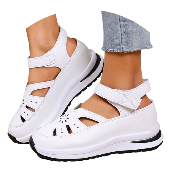 Dakaela Womens Platform Sandals Plus Size Hollow out Closed Toe Summer Walking Casual Walking Shoes