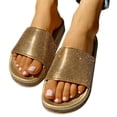 thumbnail image 1 of Dakaela Womens Platform Sandals Rhinestone Slip on Slide Sandal Open Toe Beach Walking Slipper Shoes, 1 of 7