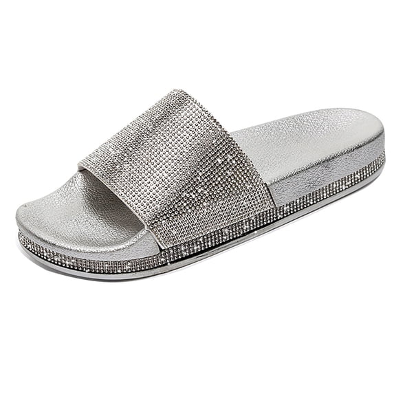 Dakaela Womens Platform Sandals Rhinestone Slip on Slide Sandal Open Toe Beach Walking Slipper Shoes