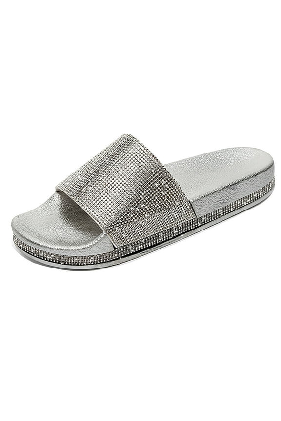 Womens Platform Sandals Rhinestone Slip on Slide Sandal Open Toe Beach Walking Slipper Shoes