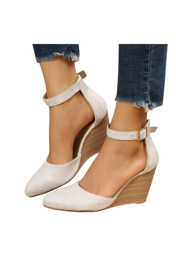 Womens Platform Wedge Sandals Ankle Buckle Strap Closed Toe Heel Pumps Dress Shoes Size 6-11