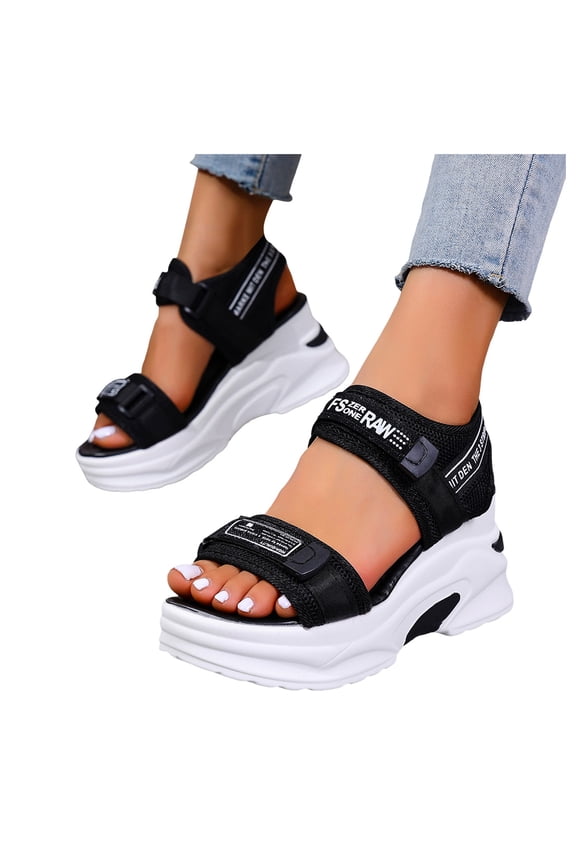 Womens Platform Wedge Sandals Arch Support Orthopedic Hiking Sandals Open Toe Cushion Walking Summer Sports Shoes Black 8