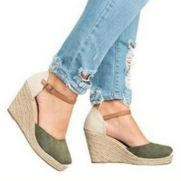 Dakaela Womens Platform Wedge Sandals Espadrilles Closed Toe Walking Shoes Slip on Heels Size 6-9