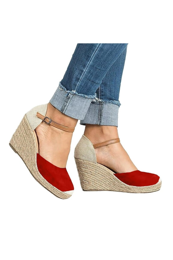 Womens Platform Wedge Sandals Espadrilles Closed Toe Walking Shoes Slip on Heels Size 6-9