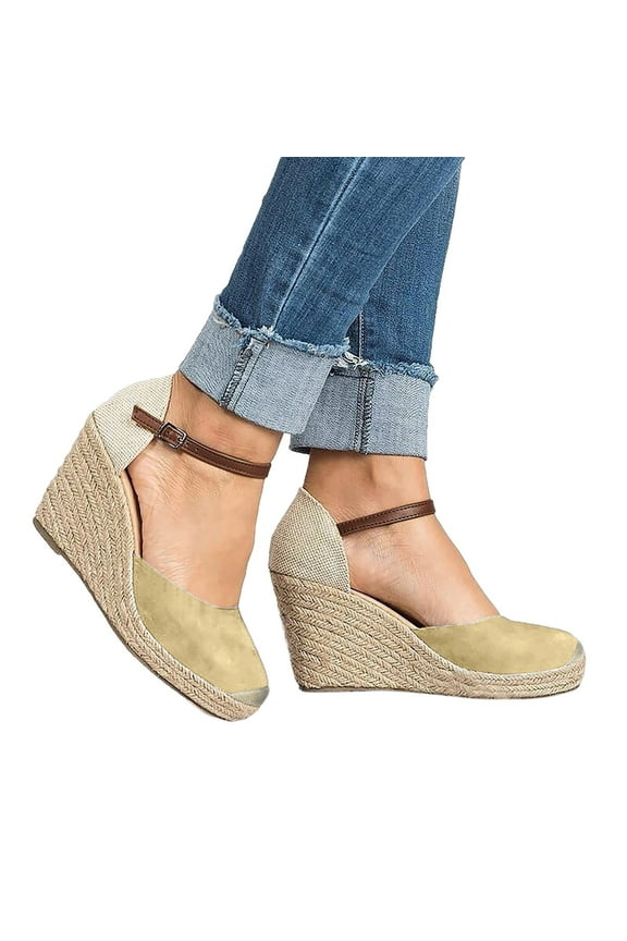 Womens Platform Wedge Sandals Espadrilles Closed Toe Walking Shoes Slip on Heels Size 6-9
