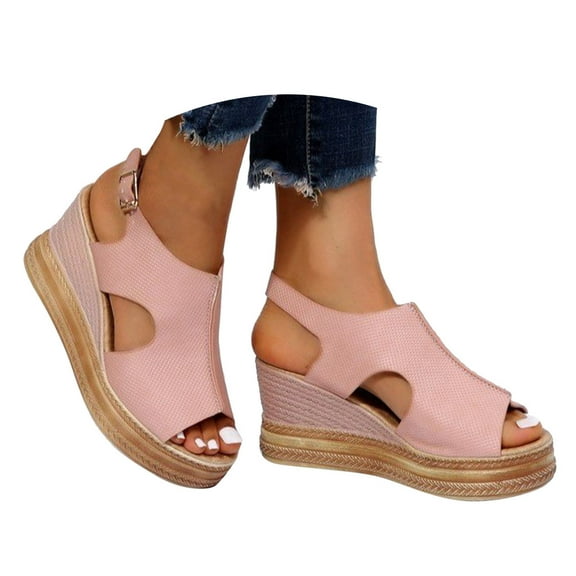 Dakaela Womens Platform Wedge Sandals Peep Toe Slingback Casual Espadrilles Ladies Slip on Walking Shoes