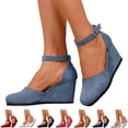 thumbnail image 1 of Dakaela Womens Platform Wedge Sandals Round Closed Toe Dressy Summer Shoes Comfortable Ladies High Heels for Bride Wedding Party (Beige,6), 1 of 8