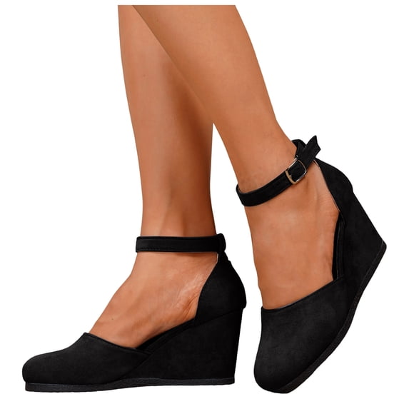 Dakaela Womens Platform Wedge Sandals Round Closed Toe Dressy Summer Shoes Comfortable Ladies High Heels for Bride Wedding Party (Black,6)