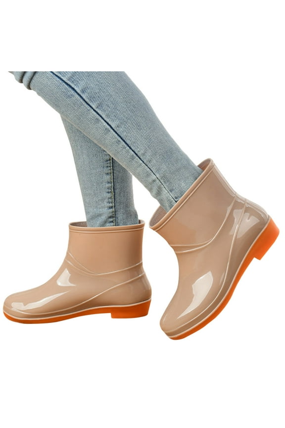 Womens Rain Boots Waterproof Slip on Garden Shoes Rubber Sole Ankle Rainboots Booties Khaki 7