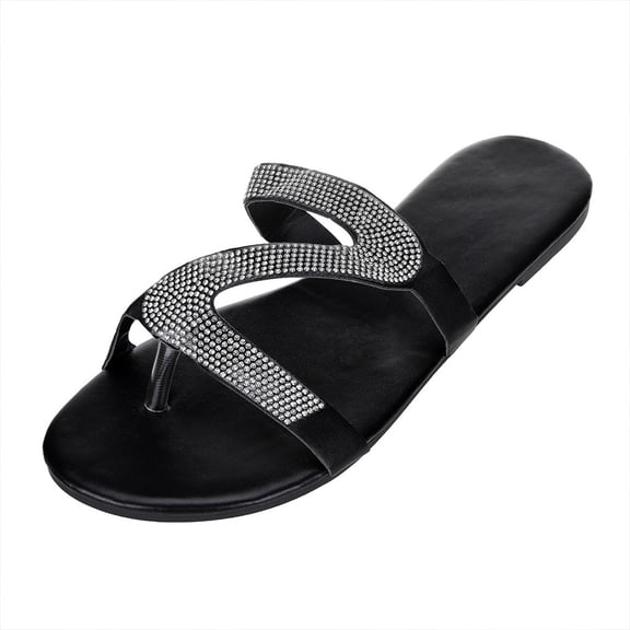 Dakaela Womens Rhinestone Slide Sandals Clip Toe Summer Walking Flip Flops Non Slip Footbed Flat Shoes