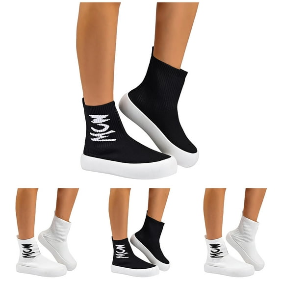 Dakaela Womens Running Sock Shoes Ladies Slip on Tennis Walking Sneakers Lightweight Stretchy Knit High Top Booties Black 7.5