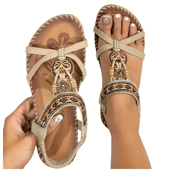 Dakaela Womens Sandals Arch Support Summer Beach Flat Shoes Bohemian Comfort Walking Flip Flops