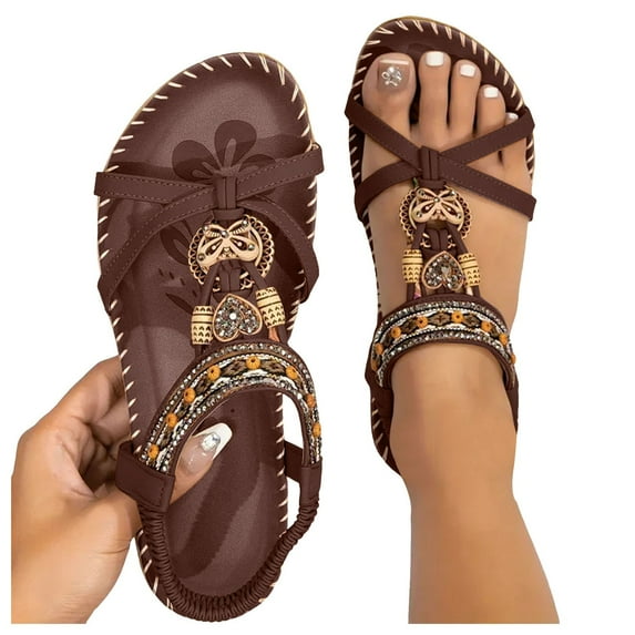 Dakaela Womens Sandals Arch Support Summer Beach Flat Shoes Bohemian Comfort Walking Flip Flops