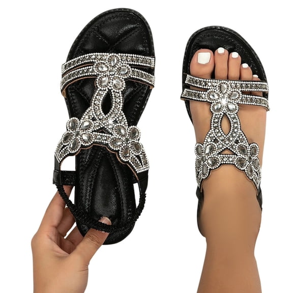 Dakaela Womens Sandals Comfort Dressy Summer Walking Beach Shoes Elastic Ankle Strap Bohemian Flats