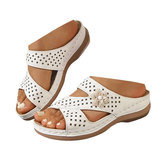 Dakaela Womens Sandals Comfortable Orthopedic Wedge Slides Platform Summer Beach Slip on Shoes