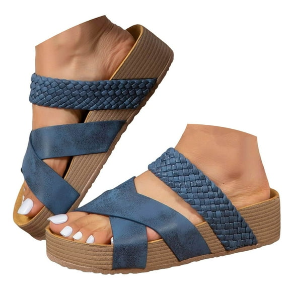 Dakaela Womens Sandals Memory Foam Platform Chunky Mules Summer Slip on Shoes Beach Slides Slippers