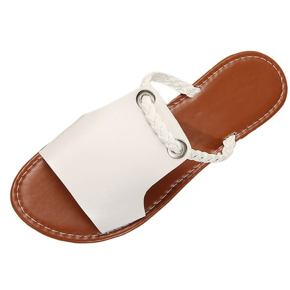 Dakaela Womens Slide Sandals Leather Summer Beach Shoes Comfortable Casual Flip Flops Flat Sandal