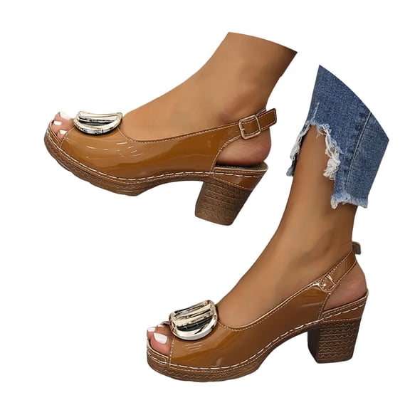 Dakaela Womens Slingback Sandals Heel Peep Toe Walking Dress Pumps Arch Support Casual Heels