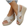 thumbnail image 1 of Dakaela Womens Slingback Wedge Sandals Criss Cross Strap Platform Wedges Espadrille Dressy Summer Beach Vacation Walking Shoes White 9.5, 1 of 9