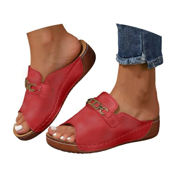 Dakaela Womens Slip on Orthotic Slides Sandals Dressy Summer Slippers Arch Support Low Wedge Shoes