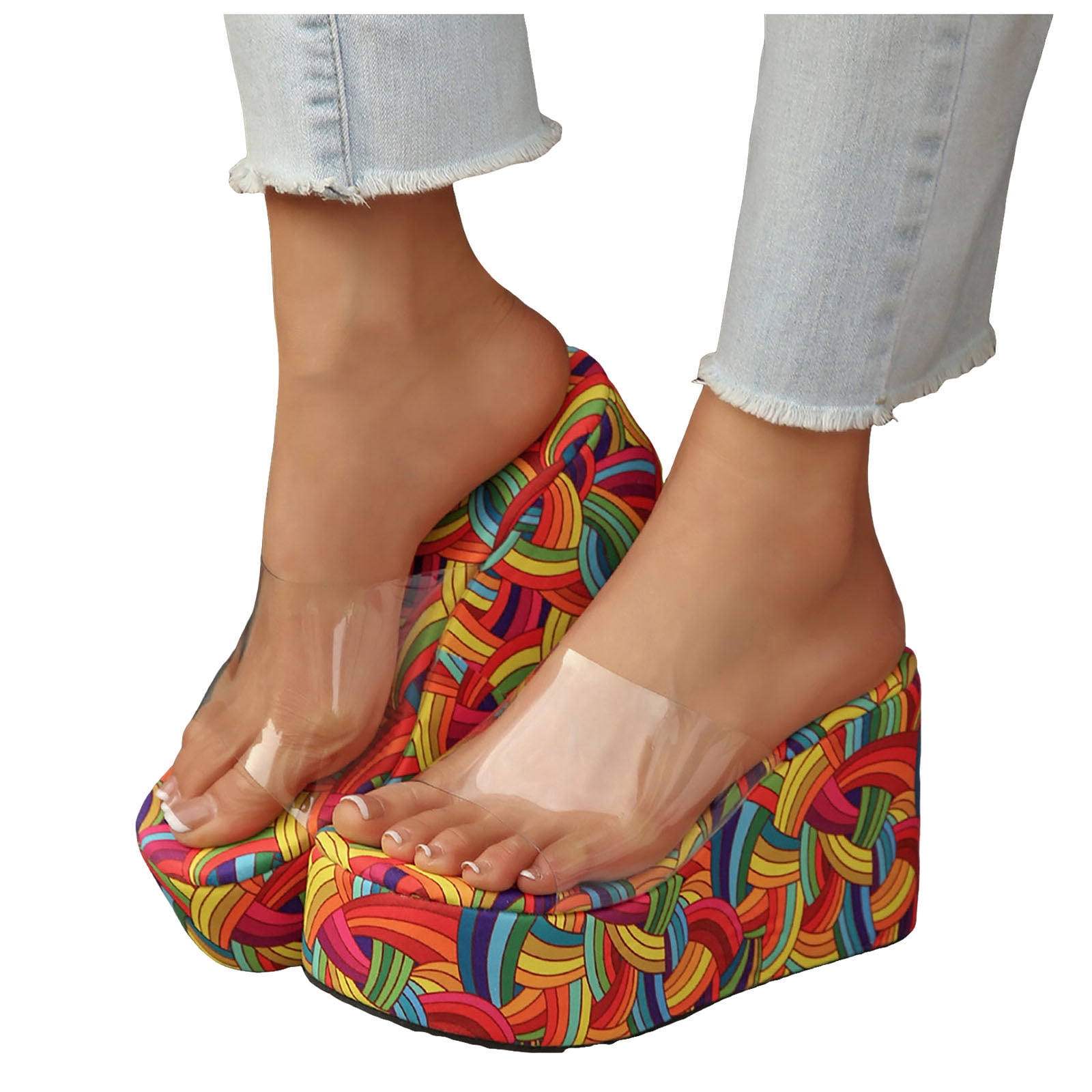 High Inch Slides Dakaela Womens Slip on Platform Wedge Sandals Open Toe High Heel Clear ...
