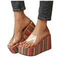 thumbnail image 1 of Dakaela Womens Slip on Platform Wedge Sandals Open Toe High Heel Clear Band Slides Summer Dress Shoes 3.54 Inches Heels Size 8.5, 1 of 9