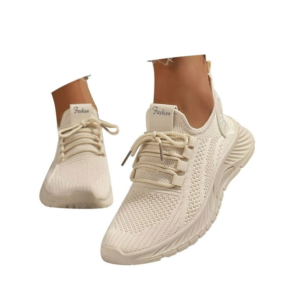 Dakaela Womens Slip on Running Shoes Breathable Non Slip Walking Gym Workout Fashion Sneakers Beige 8