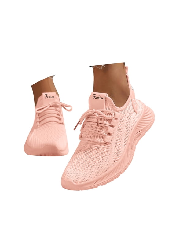 Womens Slip on Running Shoes Breathable Non Slip Walking Gym Workout Fashion Sneakers Pink 7.5