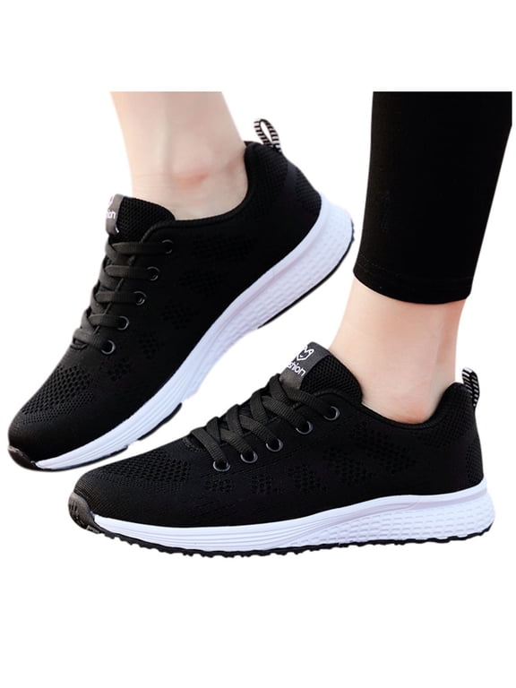 Womens Slip on Running Shoes Lightweight Gym Walking Shoes Tennis Fashion Sneakers Black 5