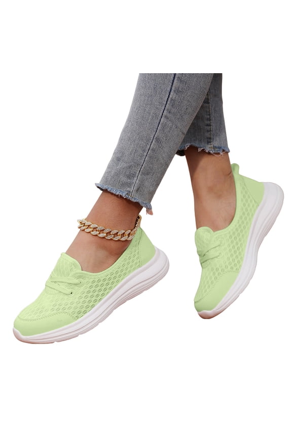 Womens Slip on Sneakers Breathable Mesh Knitted Woven Low Top Running Walking Shoes Wide Width Casual Fashion Sneakers Green 7.5