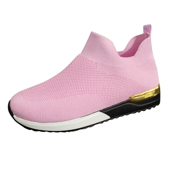 Dakaela Womens Slip on Walking Shoes Breathable Casual Fashion Tennis Running Sock Sneakers Pink 8.5