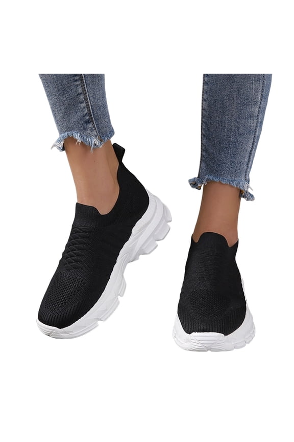 Womens Slip on Walking Shoes Mesh Casual Tennis Running Sneakers Comfort Sock Shoe Black 8
