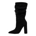 thumbnail image 1 of Dakaela Womens Slouchy Mid Calf Boots Suede Slip on Chunky Block Heel Pumps Dressy Riding Tall Boot, 1 of 6