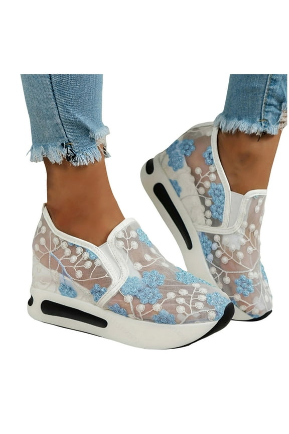 Womens Sneakers Platform Fashion Slip on Walking Shoes Breathable Running Mesh Loafers Blue 8