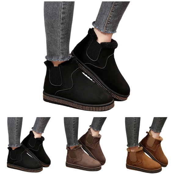 Dakaela Womens Suede Ankle Boots Fleece Lined Flats Winter Snow Booties ...
